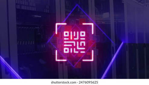 Image of qr code and data processing over computer servers. Global finance, business, connections, computing and data processing concept digitally generated image. - Powered by Shutterstock