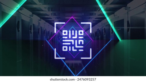 Image of qr code, neon lines, data processing over servers. Global online security, computing and data processing concept digitally generated image. - Powered by Shutterstock