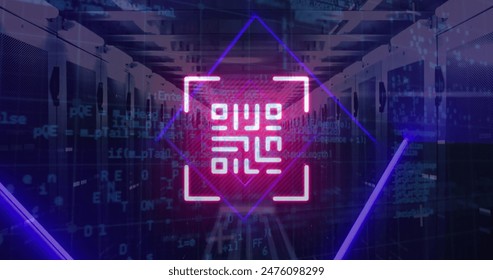 Image of qr code, neon lines, data processing over servers. Global online security, computing and data processing concept digitally generated image. - Powered by Shutterstock