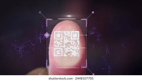 Image of qr code, networks, data processing over computer servers. Global computing, connections, data processing and digital interface concept digitally generated image.