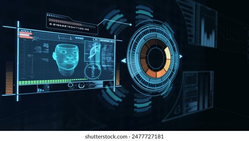 Image of qr code over digital interface, copy space. global data processing, technology and connections concept digitally generated image