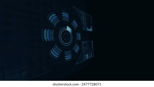 Image of qr code over digital interface, copy space. global data processing, technology and connections concept digitally generated image