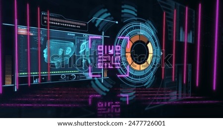 Image of qr code over digital interface, copy space. global data processing, technology and connections concept digitally generated image