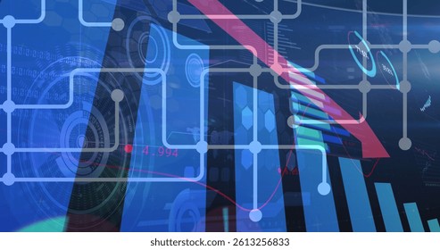 Image of red arrow with statistics processing over scopes scanning. global business, finances, data processing and digital interface concept digitally generated image. - Powered by Shutterstock - Get 15% off with code: PIKWIZARD15