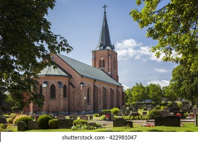 Image Of The Red Brick Church Of Rya, Sweden. 