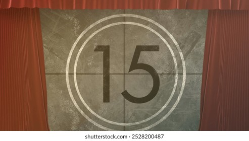 Image of red curtain over countdown. Abstract background, pattern and digital interface concept digitally generated image.