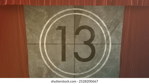 Image of red curtain over countdown. Abstract background, pattern and digital interface concept digitally generated image.