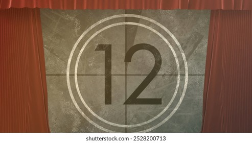 Image of red curtain over countdown. Abstract background, pattern and digital interface concept digitally generated image.