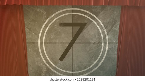 Image of red curtain over countdown. Abstract background, pattern and digital interface concept digitally generated image.