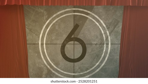 Image of red curtain over countdown. Abstract background, pattern and digital interface concept digitally generated image.