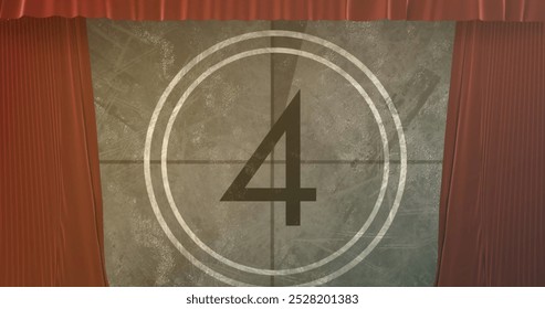 Image of red curtain over countdown. Abstract background, pattern and digital interface concept digitally generated image.