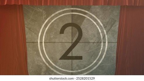 Image of red curtain over countdown. Abstract background, pattern and digital interface concept digitally generated image.