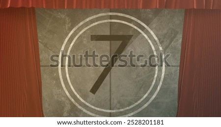 Image of red curtain over countdown. Abstract background, pattern and digital interface concept digitally generated image.