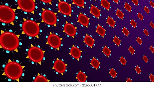 Image of red flower like shapes appearing on dark red background. science, human biology, body, cells and medicine concept digitally generated image. - Powered by Shutterstock