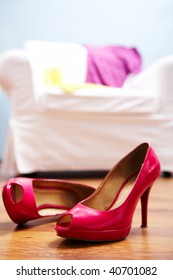 Image Of Red Lady Shoes On The Floor Of Bedroom