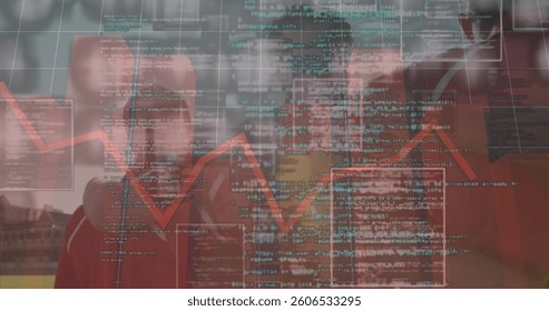 Image of red line and data processing over rugby players on sports stadium. sports, competition and data processing concept digitally generated image. - Powered by Shutterstock - Get 15% off with code: PIKWIZARD15