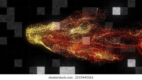 Image of red spots over data processing on black background. Pattern, technology and digital interface concept digitally generated image.