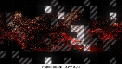 Image of red spots over data processing on black background. Pattern, technology and digital interface concept digitally generated image.