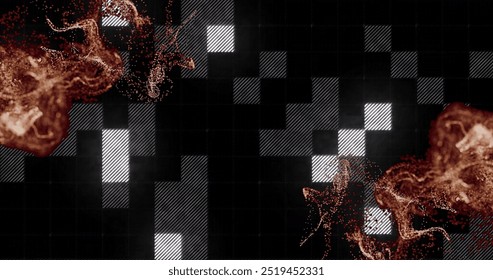 Image of red spots over data processing on black background. Pattern, technology and digital interface concept digitally generated image.