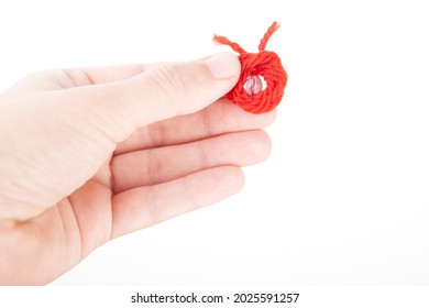 Image Of Red Thread Hand White Background 