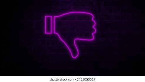 Image of a red thumbs down neon sign on brick wall 4k - Powered by Shutterstock