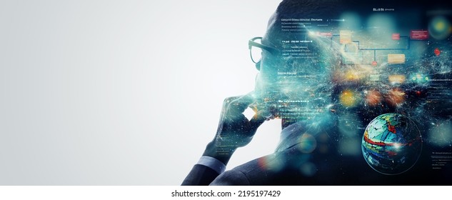 Image of a researching scientist. Researcher. Wide image for banners, advertisements.
