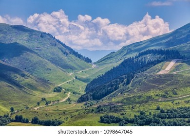 Image Of The Road To Col De Peyresourde Located At 1569 M Altitude In Pyrenees Mountains. This Mountain Pass Is Used Often During The Tour De France,the Biggest Road Cycling Race In The World.