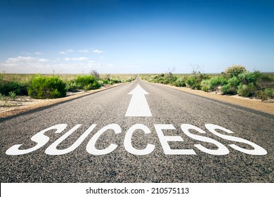 An image of a road to the horizon with text success