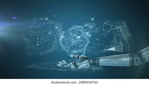 Image of robotic arm with shapes and data processing over mathematical equations. Global science and digital interface concept digitally generated image. - Powered by Shutterstock