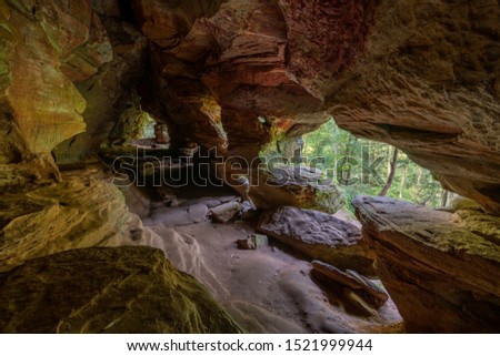 Image of the Rockhouse, a huge recess cave in the hocking hills region of Ohio. 