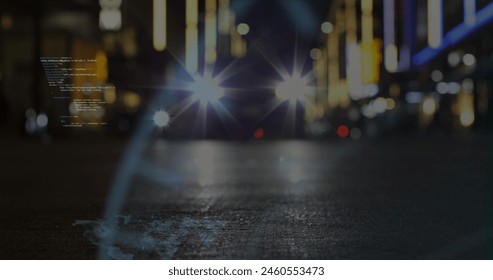 Image of round scanners and data processing against city traffic at night. Computer interface and business technology concept - Powered by Shutterstock - Get 15% off with code: PIKWIZARD15