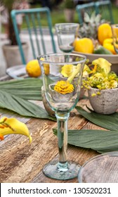 Image Of A Rustic Table Setting For A Garden Dinner Party.