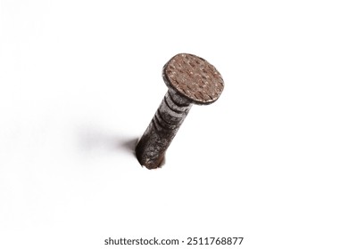 An image of a rusty nail isolate on white background. An image of an object for use in graphic design.