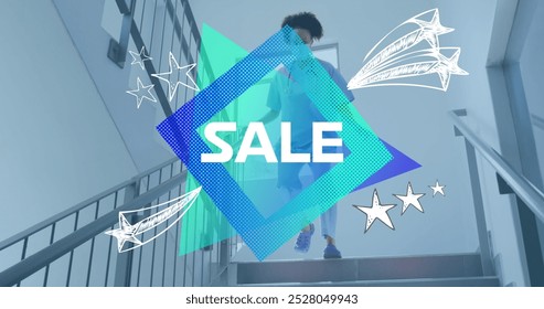 Image of sale text over biracial female doctor with face mask. Social media and digital interface concept digitally generated image. - Powered by Shutterstock