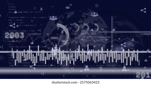 Image of scanner, data processing and people icons over globe and networks. Data, digital interface, connection and global communication, digitally generated image. - Powered by Shutterstock - Get 15% off with code: PIKWIZARD15