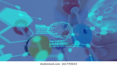 Image of science data processing and formulas over laboratory. education and learning concept digitally generated image.