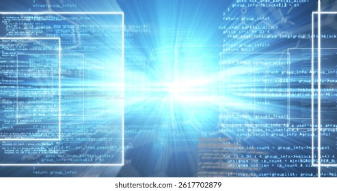 Image of science data processing over blue background. global science, connections, data processing and digital interface concept digitally generated image.