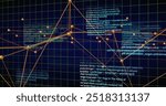 Image of scientific data processing over network of connections. Global science, connections, computing and data processing concept digitally generated image.