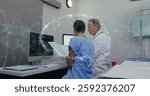 Image of scientific data processing over diverse doctors. Global medicine, science, connections, computing and data processing concept digitally generated image.