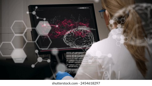 Image of scientific data processing over caucasian female scientist in laboratory. Global research, medicine, science, computing and data processing concept digitally generated image. - Powered by Shutterstock