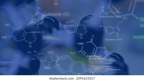 Image of scientific data processing over molecule in laboratory. Global science, connections, computing and data processing concept digitally generated image. - Powered by Shutterstock - Get 15% off with code: PIKWIZARD15