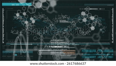 Image of scientific data processing over digital screen. science, human biology, technology and digital interface concept digitally generated image.