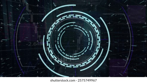 Image of scope and computing data processing over computer servers. Global connections, computing and data processing concept digitally generated image.