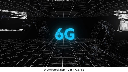 Image of scope scanning, 6g text, network of connections and data processing. Global networks, computing and data processing concept digitally generated image. - Powered by Shutterstock - Get 15% off with code: PIKWIZARD15