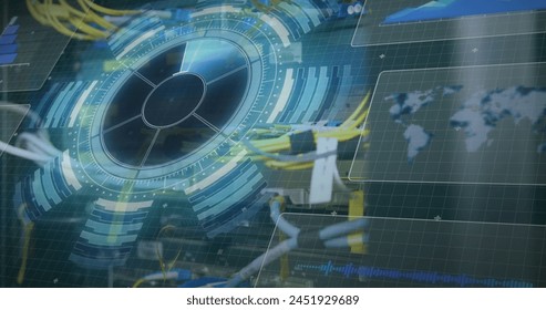 Image of scope scanning and binary coding over man wearing vr headset. Global connections digital interface data processing concept digitally generated image. - Powered by Shutterstock - Get 15% off with code: PIKWIZARD15
