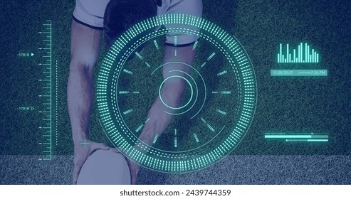 Image of scope scanning and data processing over caucasian man playing rugby. Global sport and digital interface concept digitally generated image. - Powered by Shutterstock