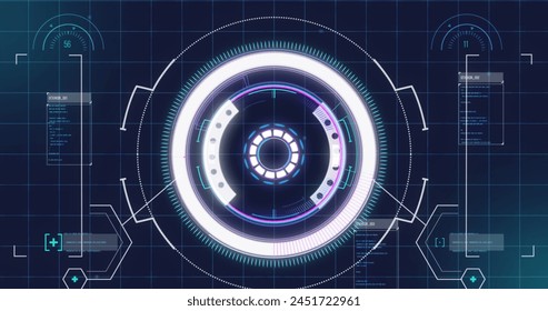 Image of scope scanning and data processing. Digital interface global connection and communication concept digitally generated image.
