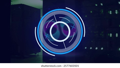 Image of scope scanning with data processing. Global connections, computing and data processing concept digitally generated image.
