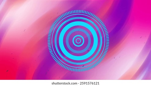 Image of scope scanning and data processing over purple and pink light trails. Global connections, computing and data processing concept digitally generated image.