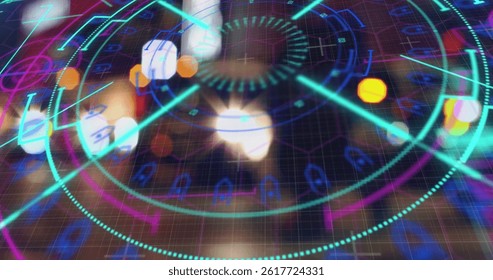 Image of scope scanning and data processing over out of focus city lights. global data processing and business concept digitally generated image. - Powered by Shutterstock - Get 15% off with code: PIKWIZARD15